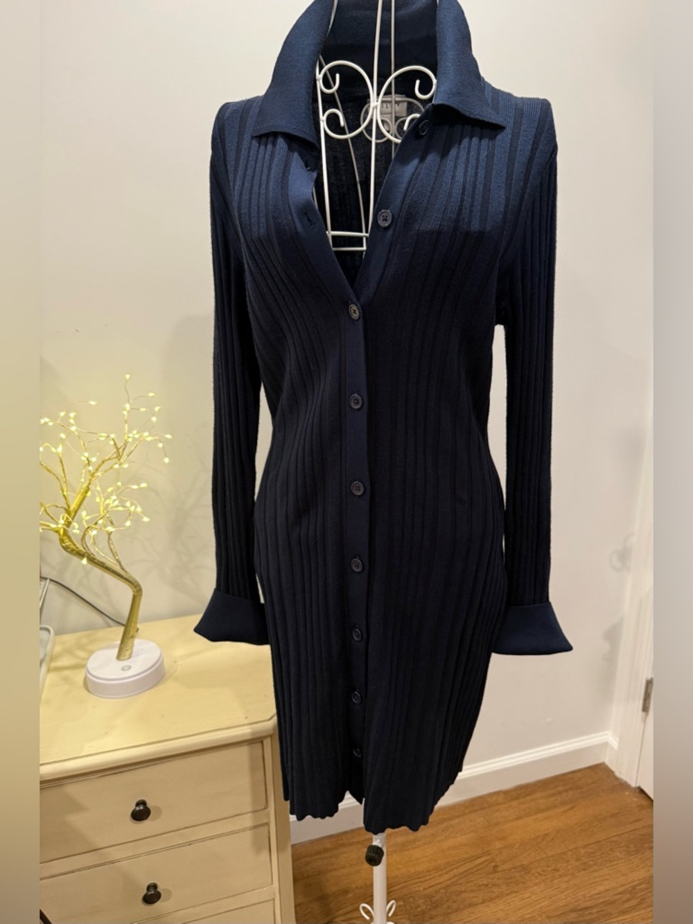 Milly Navy Ribbed Cowl Neck Sweater Dress